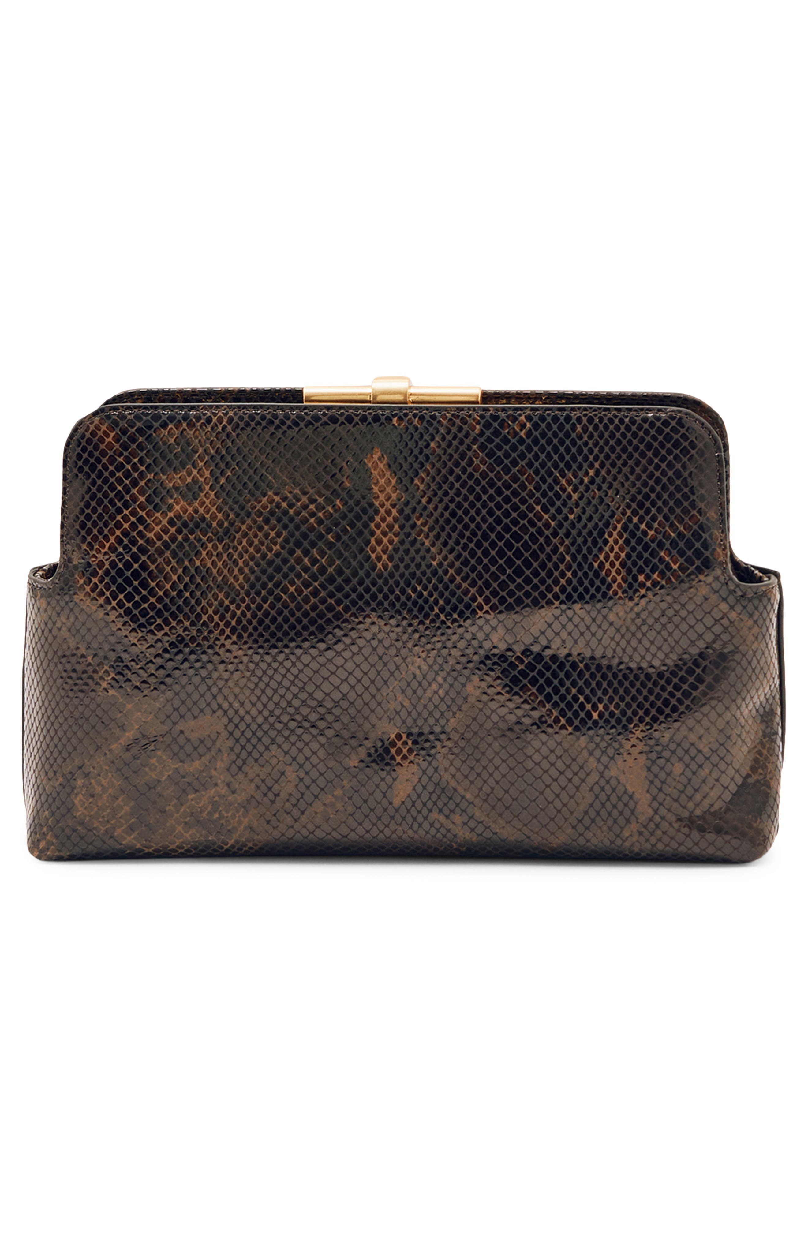 Reiss Bethany Leather Frame Clutch, Alternate, color, Snake