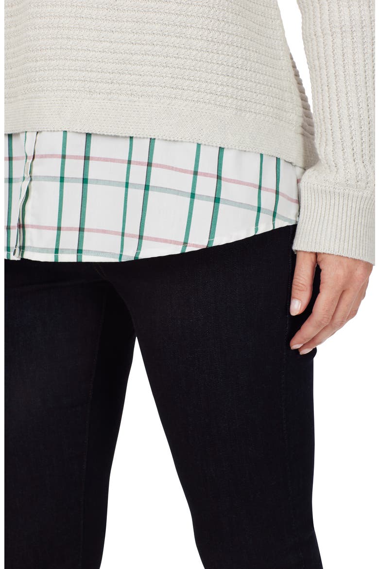 Layered Plaid Trim Cotton Sweater, Alternate, color, IVORY MULT