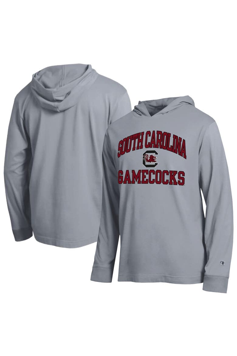 Men's Champion  Heather Gray South Carolina Gamecocks High Motor All-Star Long Sleeve Hooded T-Shirt, Main, color, Heather Gray