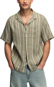 Lucky Brand Stripe Linen & Cotton Camp Shirt