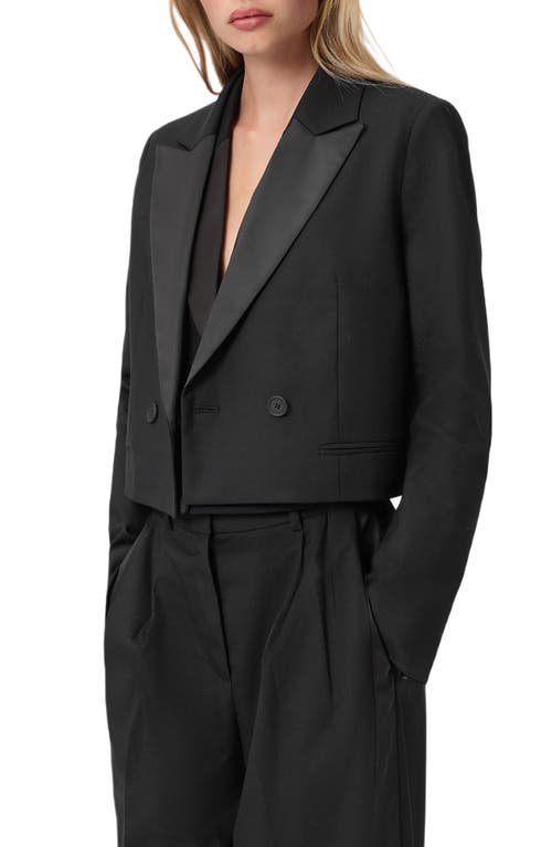 Allsaints Noa Wool Blend Crop Tuxedo Blazer In Black
