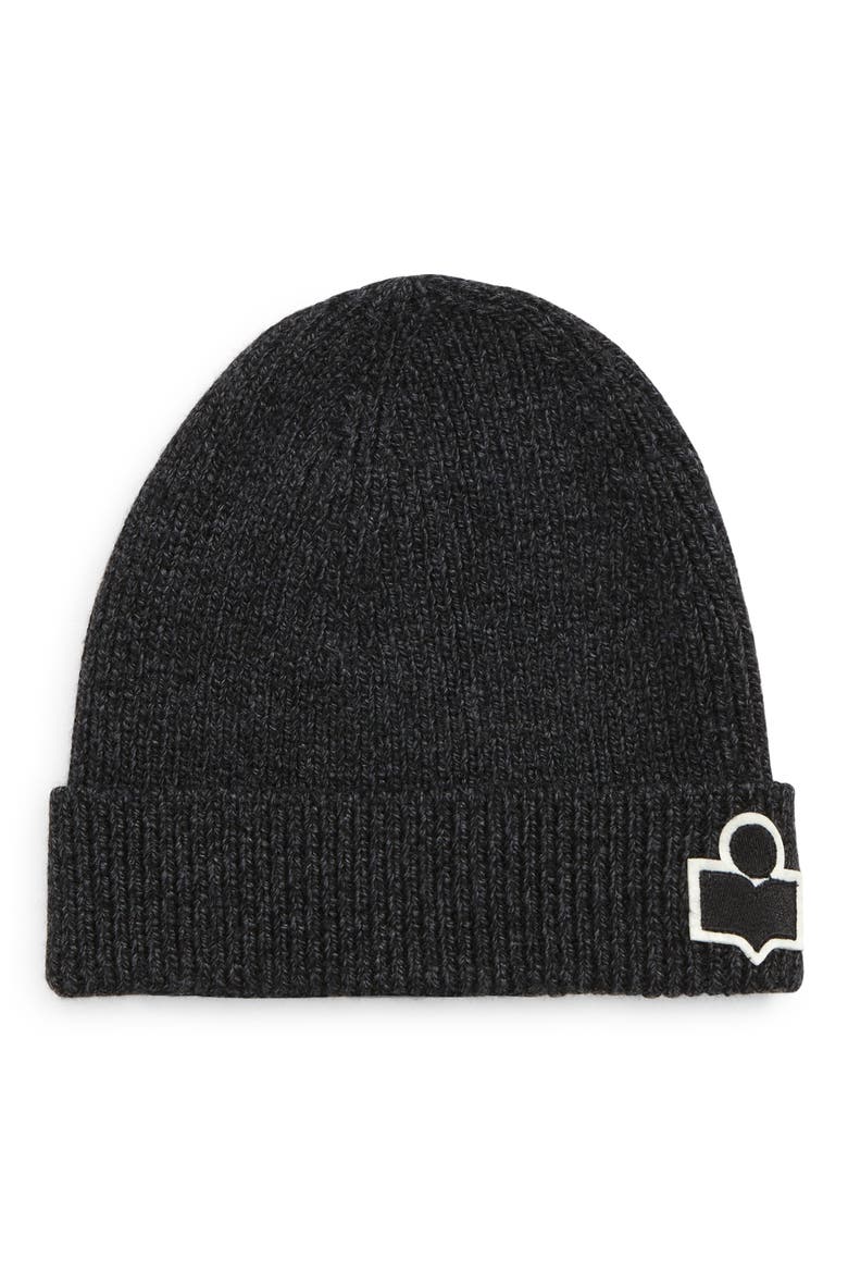 Isable Marant Bayle Logo Merino Wool Beanie, Main, color, 02AN ANTHRACITE