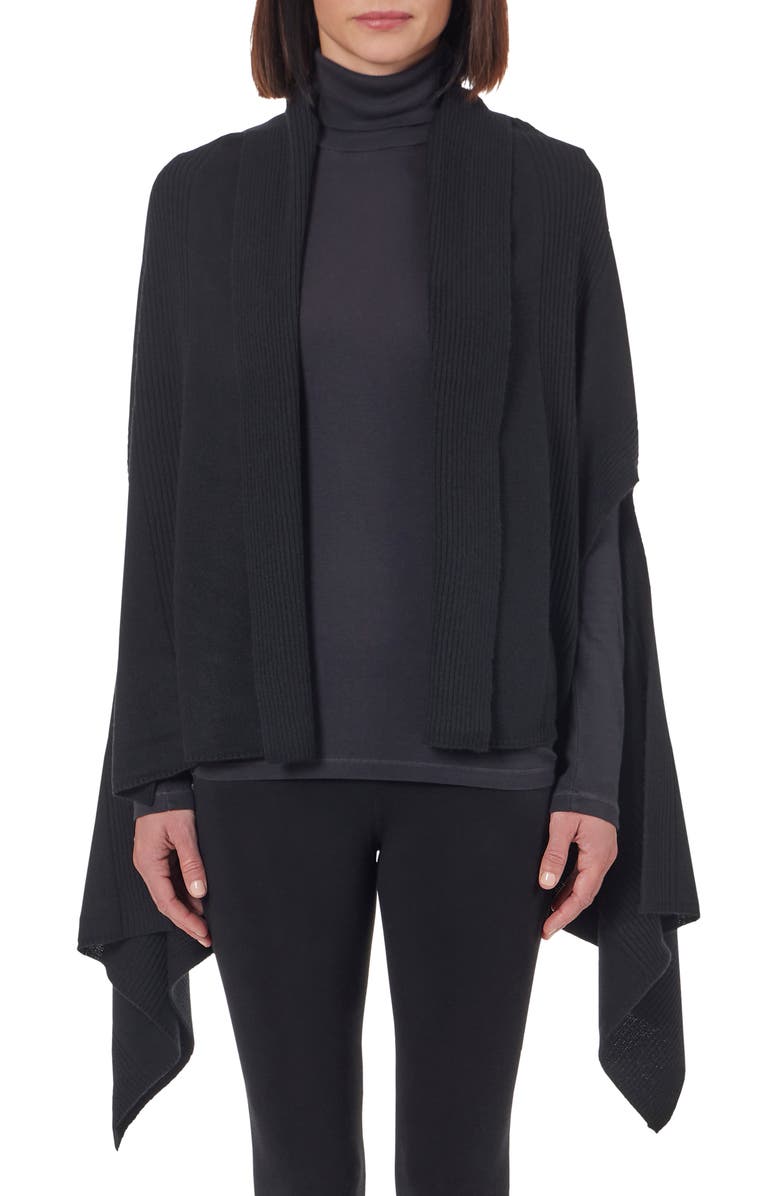 Bruno Magli Cashmere & Wool Rib Knit Cape Scarf, Main, color, Black