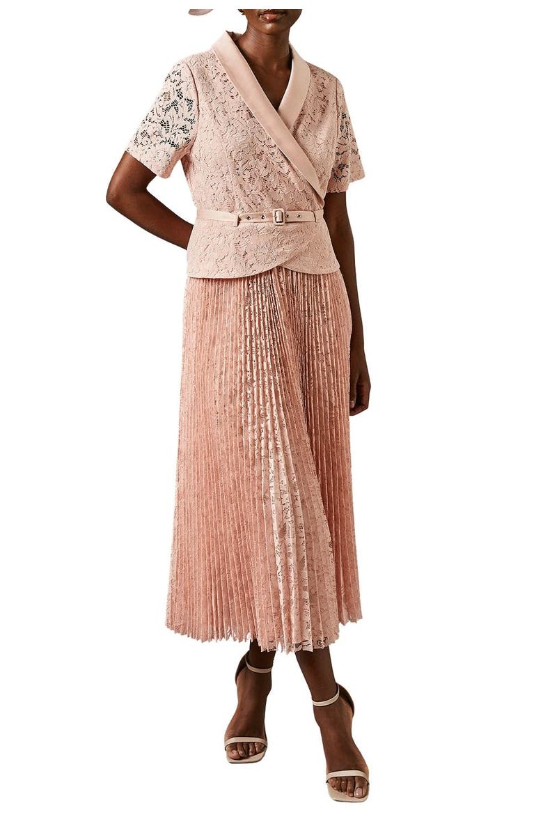 Coast Lace 2-In-1 Jacket Pleated Midi Dress, Alternate, color, Blush