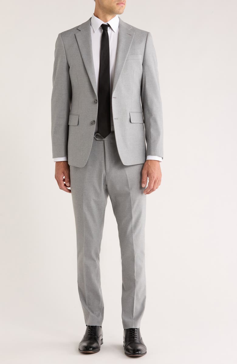 Slim Fit Light Grey Solid Notch Lapel Suit