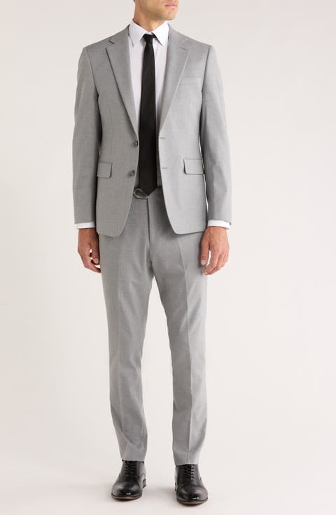 Slim Fit Light Grey Solid Notch Lapel Suit (Short, Regular & Long)