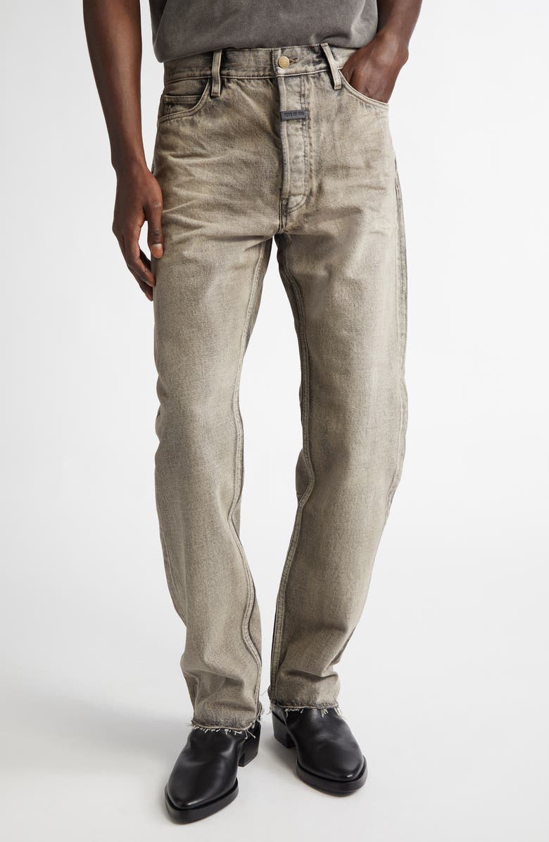 Fear of God Five-Pocket Raw Hem Straight Leg Jeans, Main, color, Washed Grey