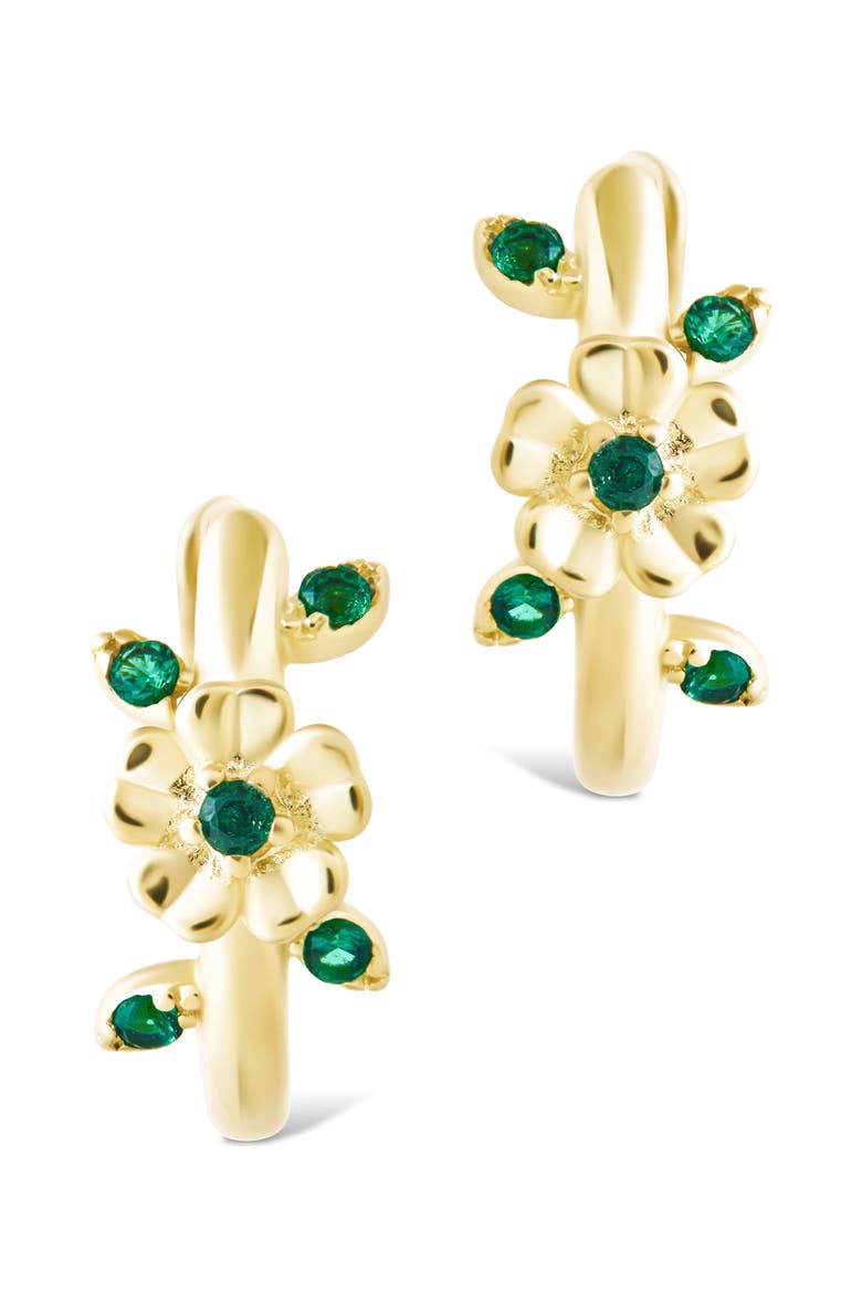 Cambrie Cubic Zirconia Flower Hoop Earrings, Alternate, color, GOLD