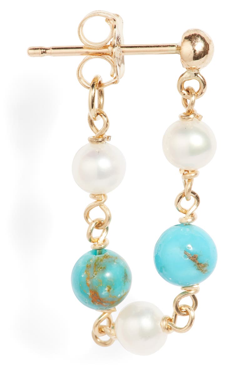 Turquoise & Pearl Wraparound Hoop Earrings, Alternate, color, 14KYG