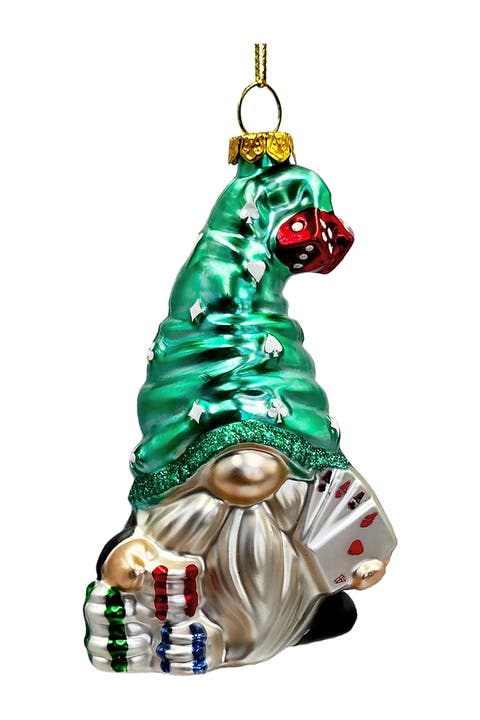 Poker Gnome Glass Ornament