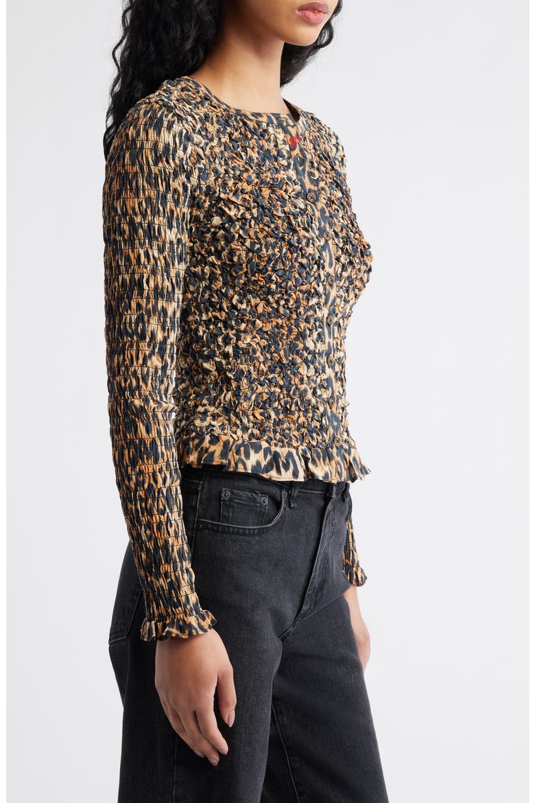 Elliana Smocked Cardigan, Alternate, color, LEOPARD