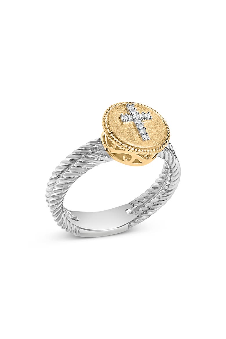 Silver Diamond Cross Ring with Satin Finish, Alternate, color, Yellow