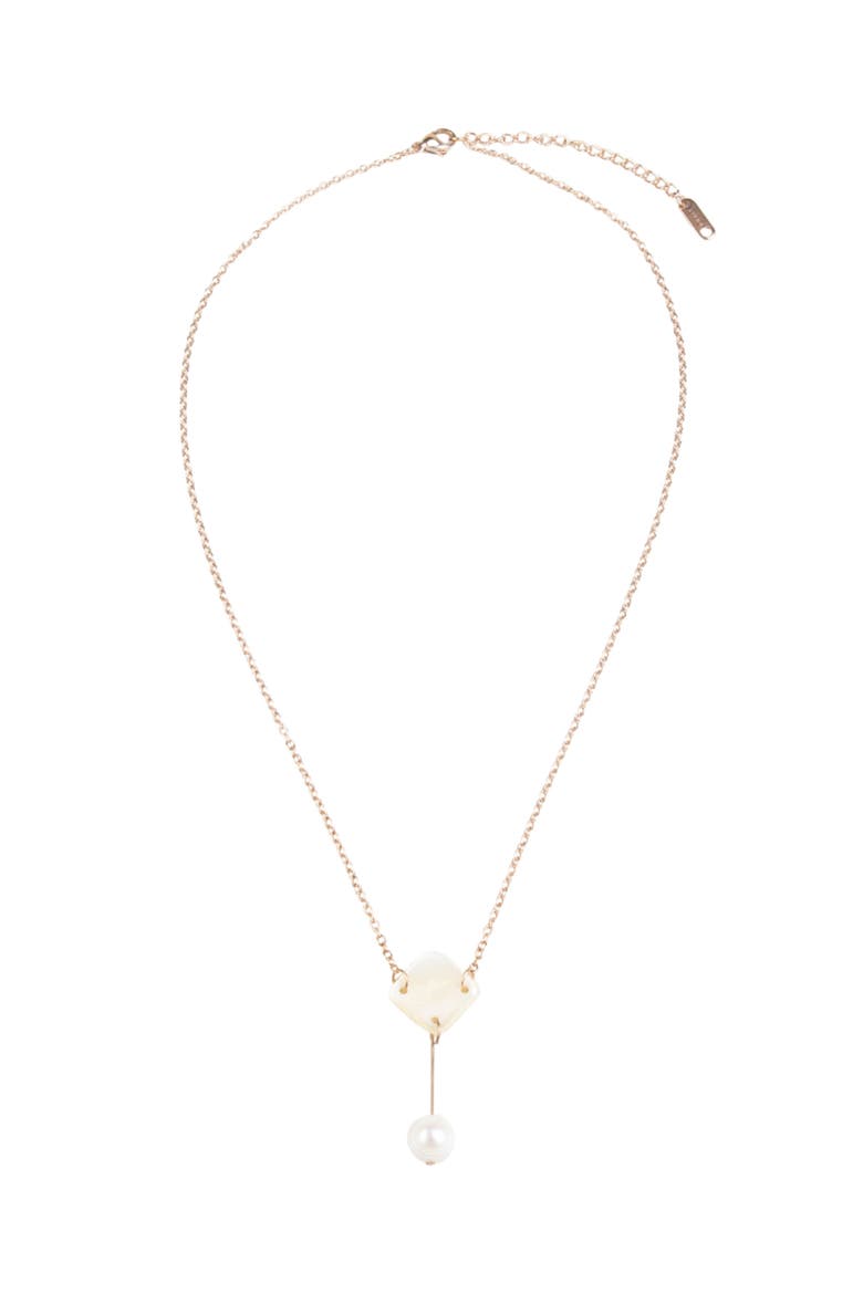 Mother-of-Pearl Diamond & Pearl Drop Necklace, Alternate, color, White