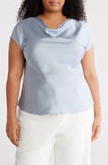 Renee C Cowl Neck Short Sleeve Satin Top