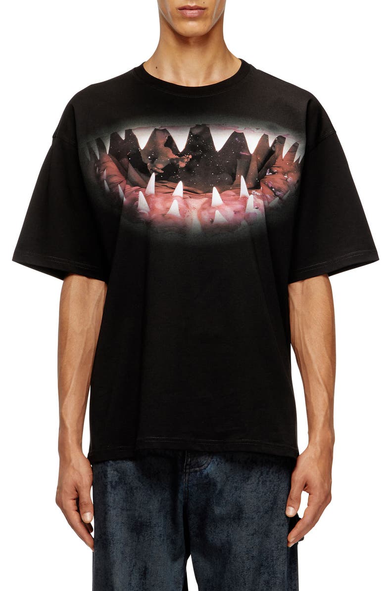 DIESEL<sup>®</sup> Shark Teeth Cotton Graphic T-Shirt, Main, color, Deep/Black
