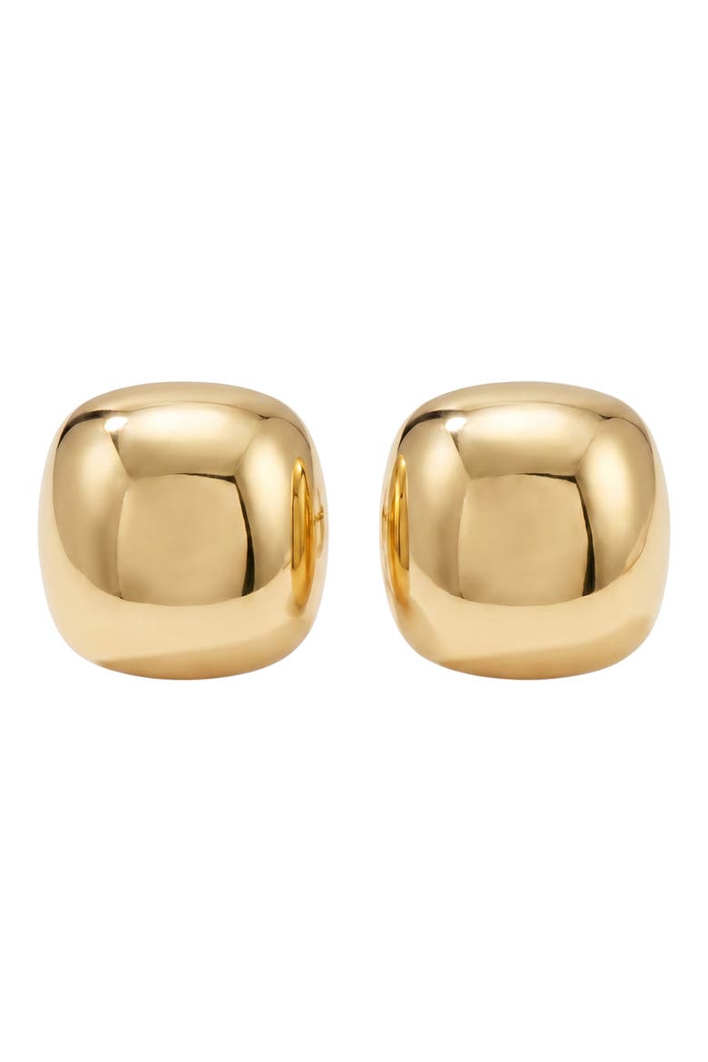 Puffed Square Button Stud Earrings, Main, color, GOLD