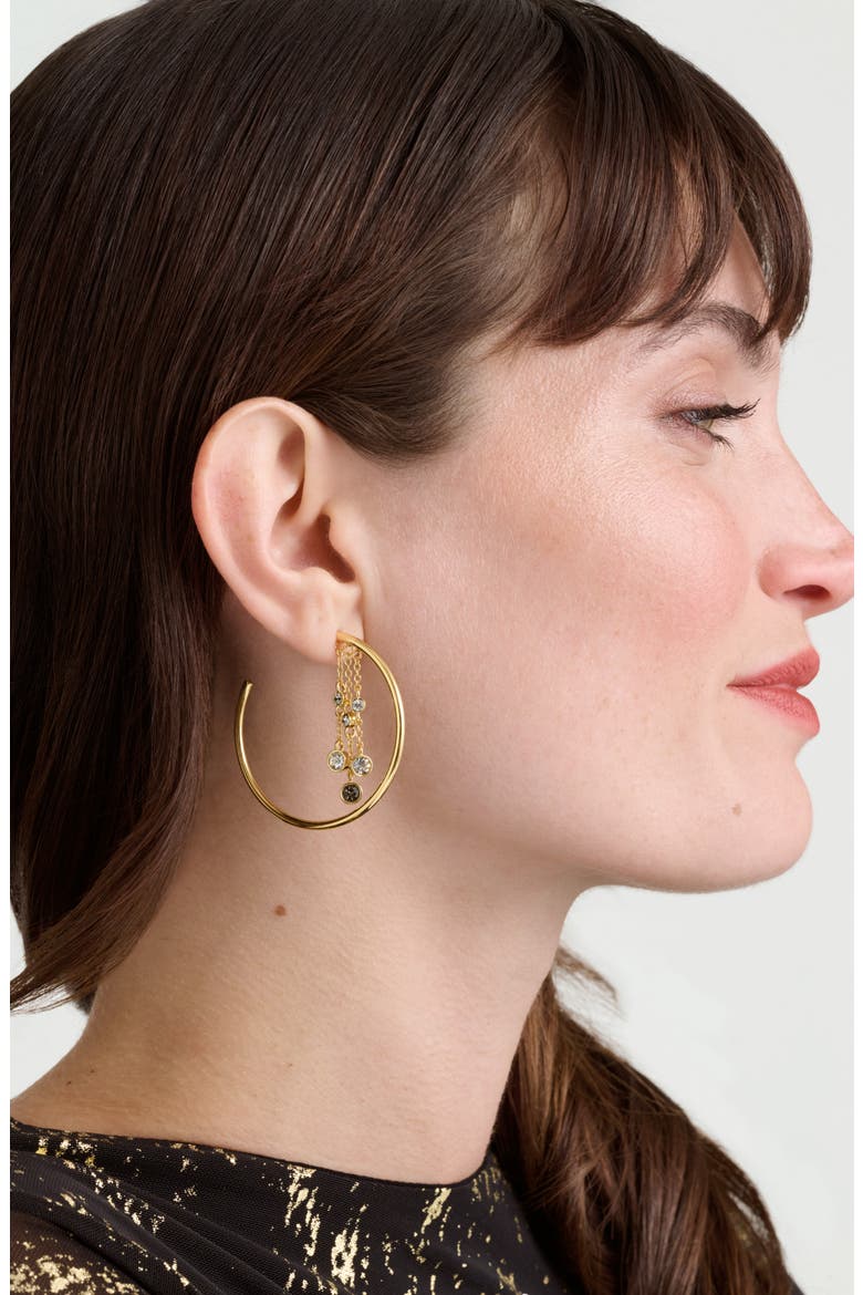 Cassidy Cascade Hoop Earrings, Alternate, color, GOLD TONE/ BLACK CRYSTAL