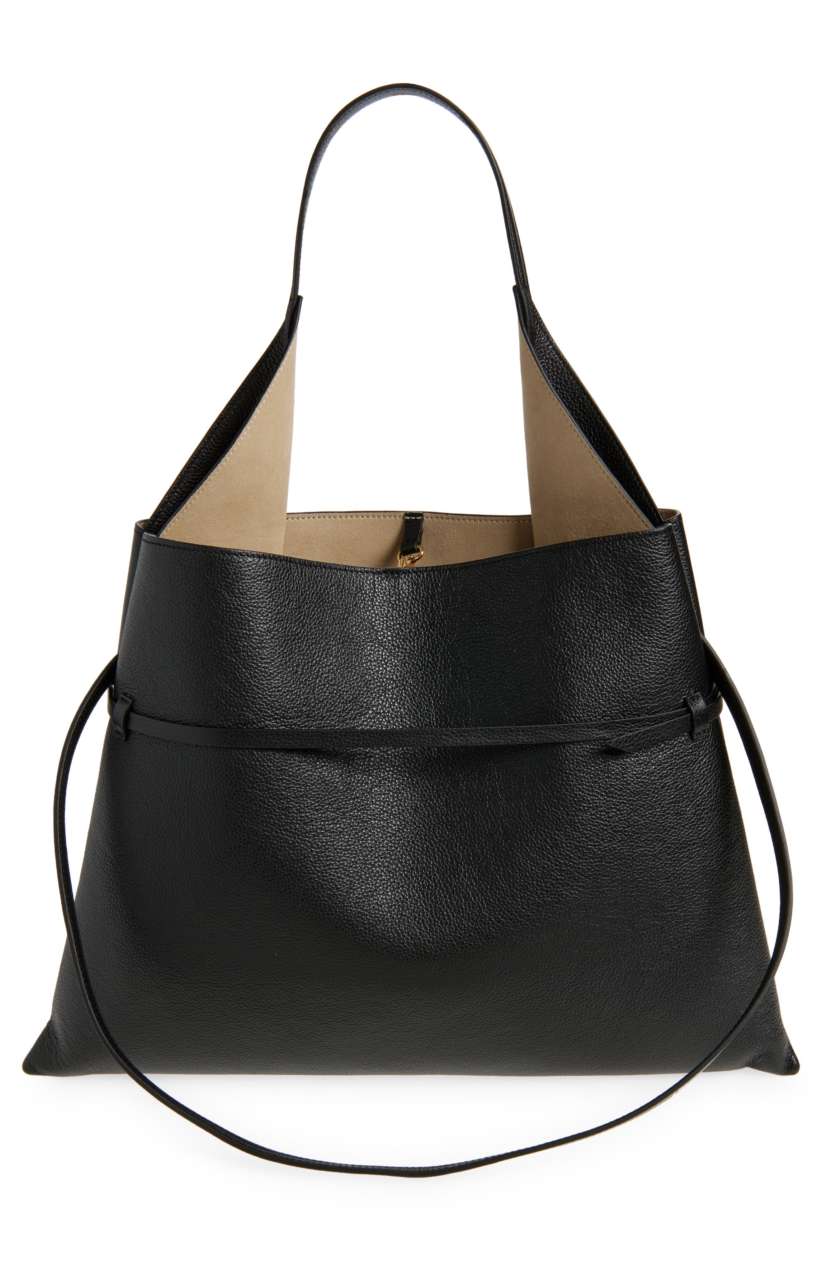 Ree Projects Clare Belted Leather Tote, Alternate, color, Black