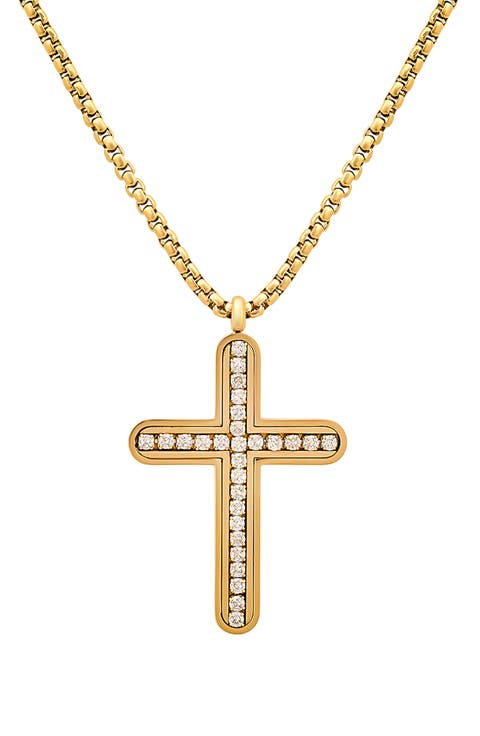 Men's 18K Gold Plated Stainless Steel Cubic Zirconia Cross Pendant Necklace