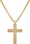 HMY JEWELRY Men's 18K Gold Plated Stainless Steel Cubic Zirconia Cross Pendant Necklace