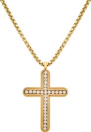 HMY JEWELRY Men's 18K Gold Plated Stainless Steel Cubic Zirconia Cross Pendant Necklace