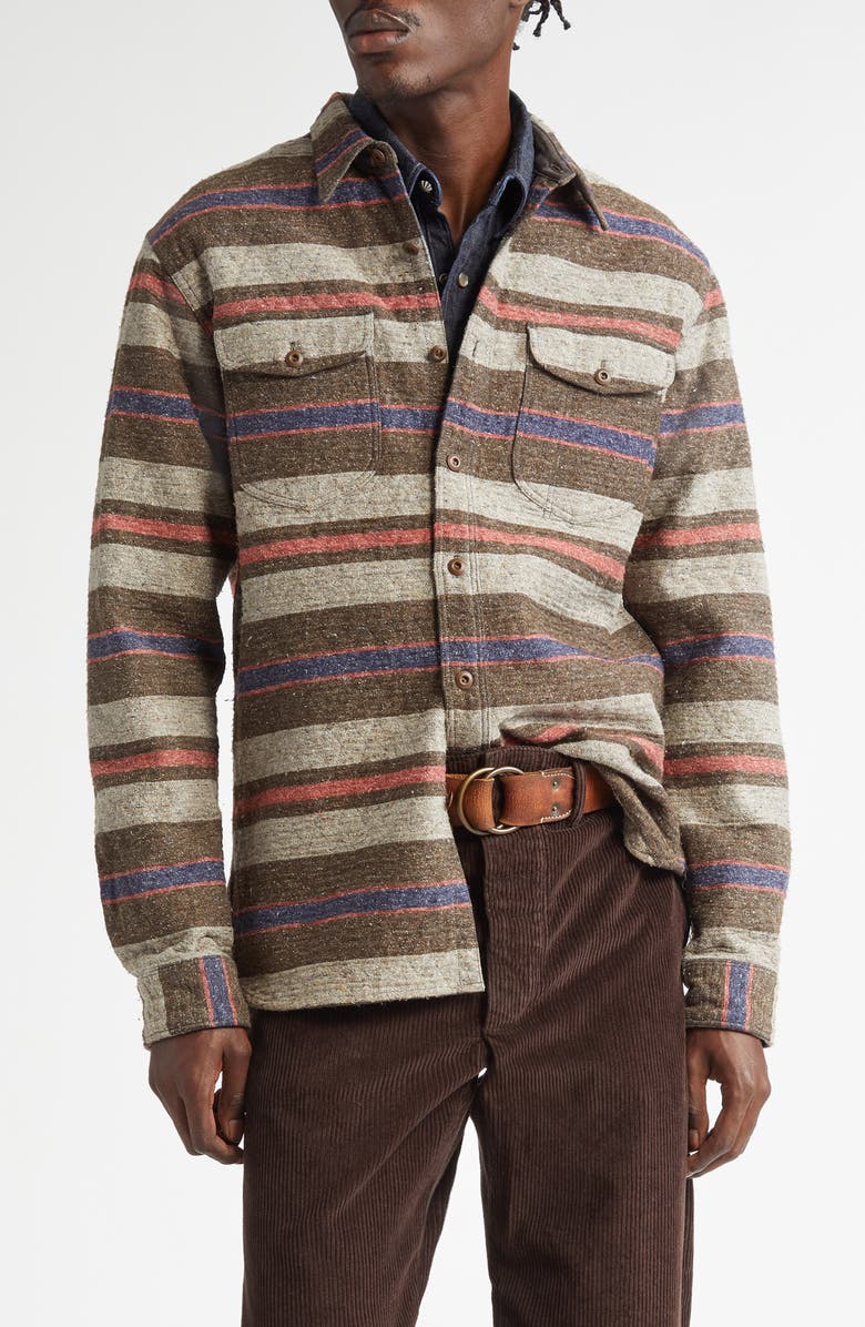 Double RL Stripe Cotton Blend Button-Up Shirt, Main, color, 