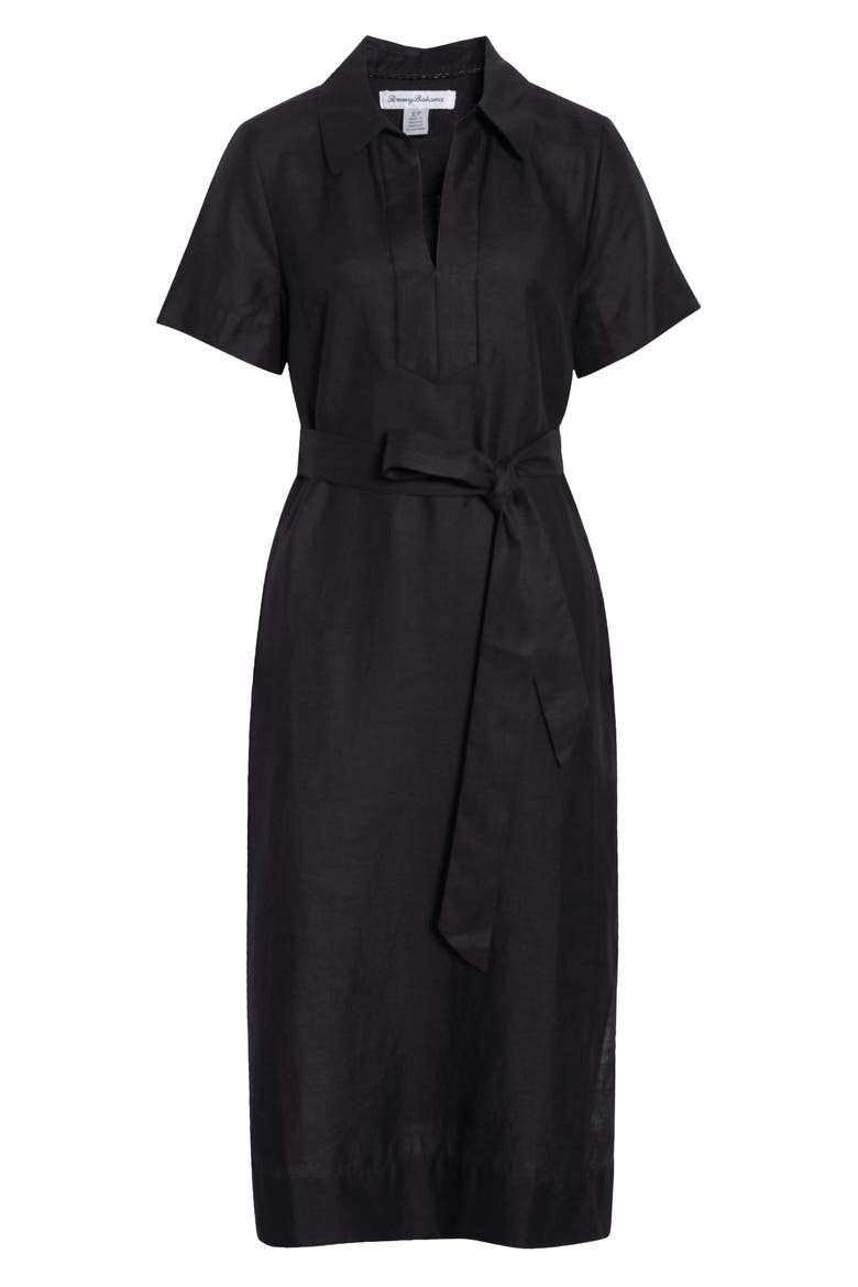 Costalina Linen Midi Dress, Alternate, color, BLACK