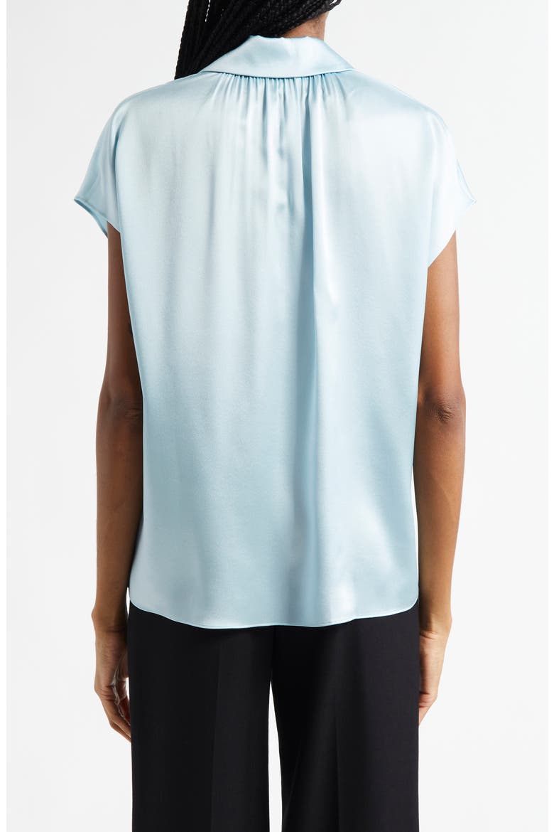 Cap Sleeve Gathered Back Short Sleeve Silk Button-Up Shirt, Alternate, color, CELESTE