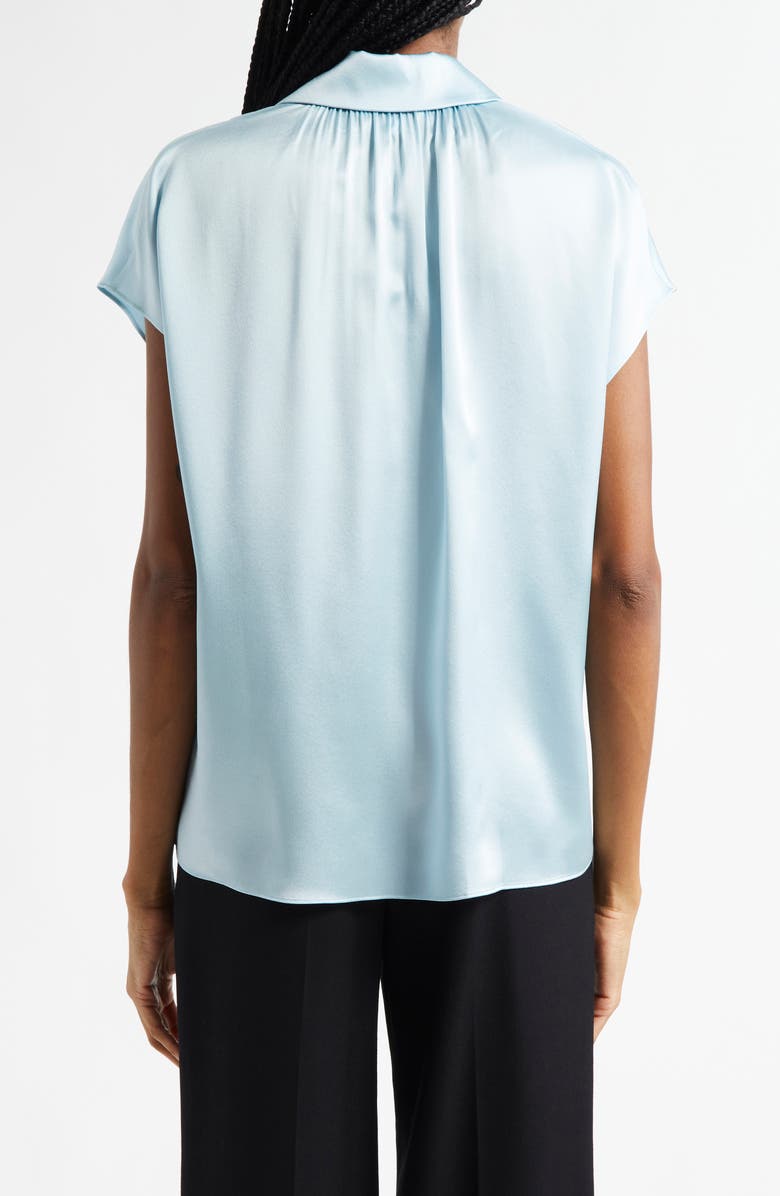 Vince Cap Sleeve Gathered Back Short Sleeve Silk Button-Up Shirt, Alternate, color, Celeste
