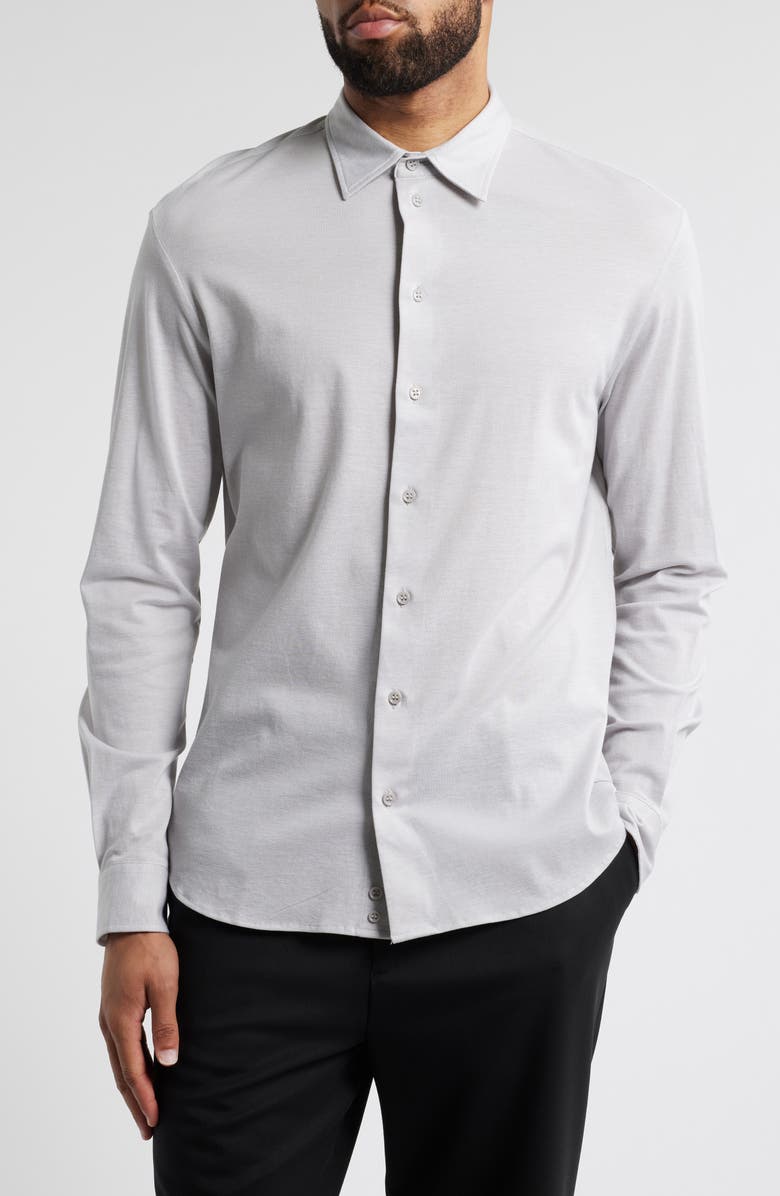 Emporio Armani Cotton Piqué Button-Up Shirt, Main, color, Sand Oxford