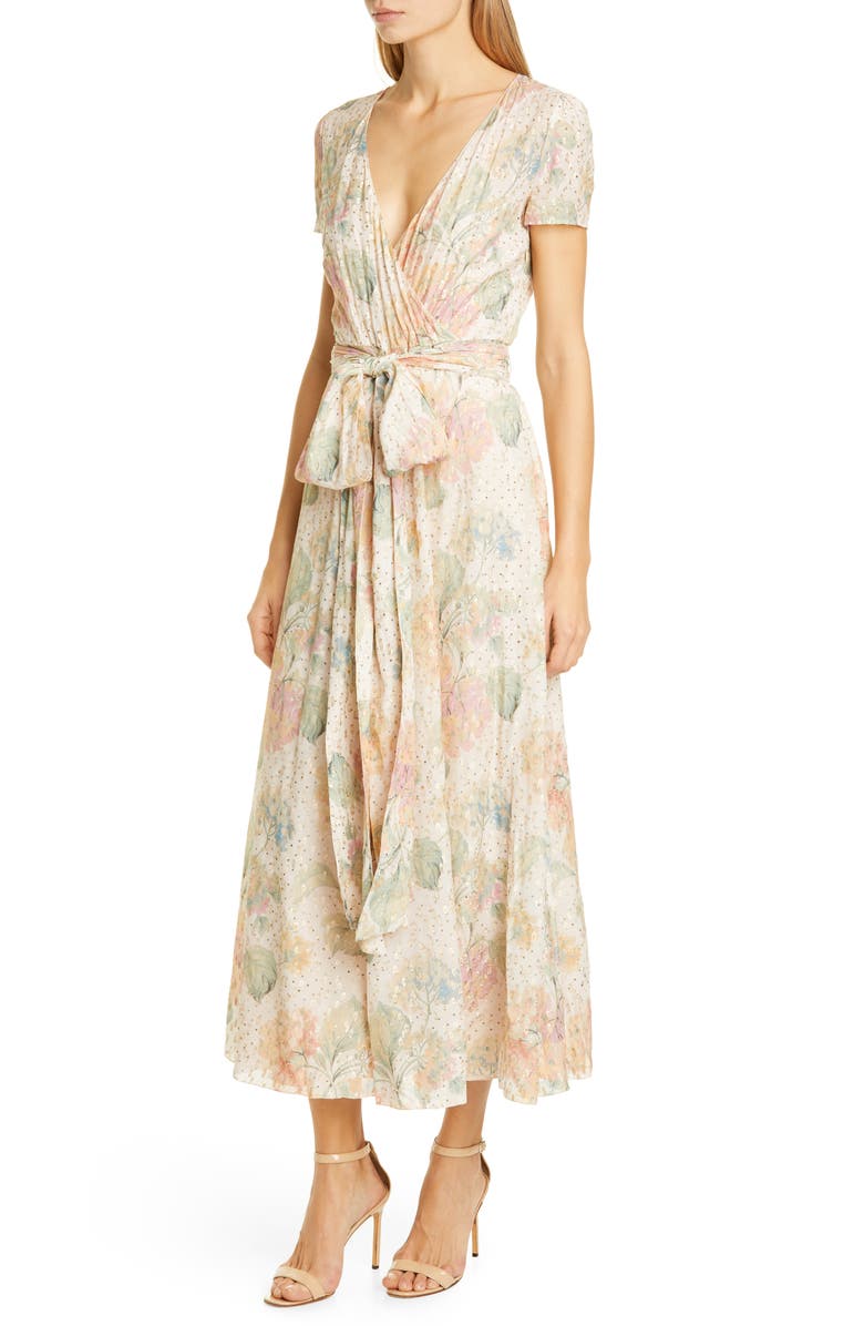 RED Valentino Floral Fil Coupé Faux Wrap Dress, Main, color, 