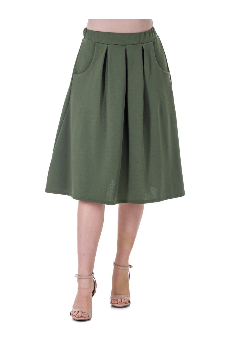 Elastic Waist Pleated Knee Length Pocket Skirt, Main, color, Olive
