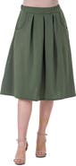 24seven Comfort Apparel Elastic Waist Pleated Knee Length Pocket Skirt