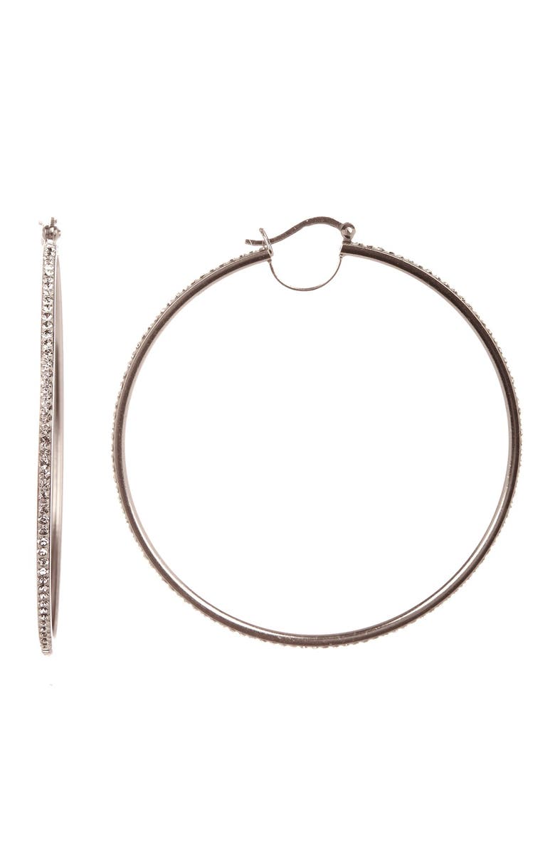 CANDELA JEWELRY Sterling Silver Pave Swarovski Crystal 60mm Hoop Earrings, Main, color,