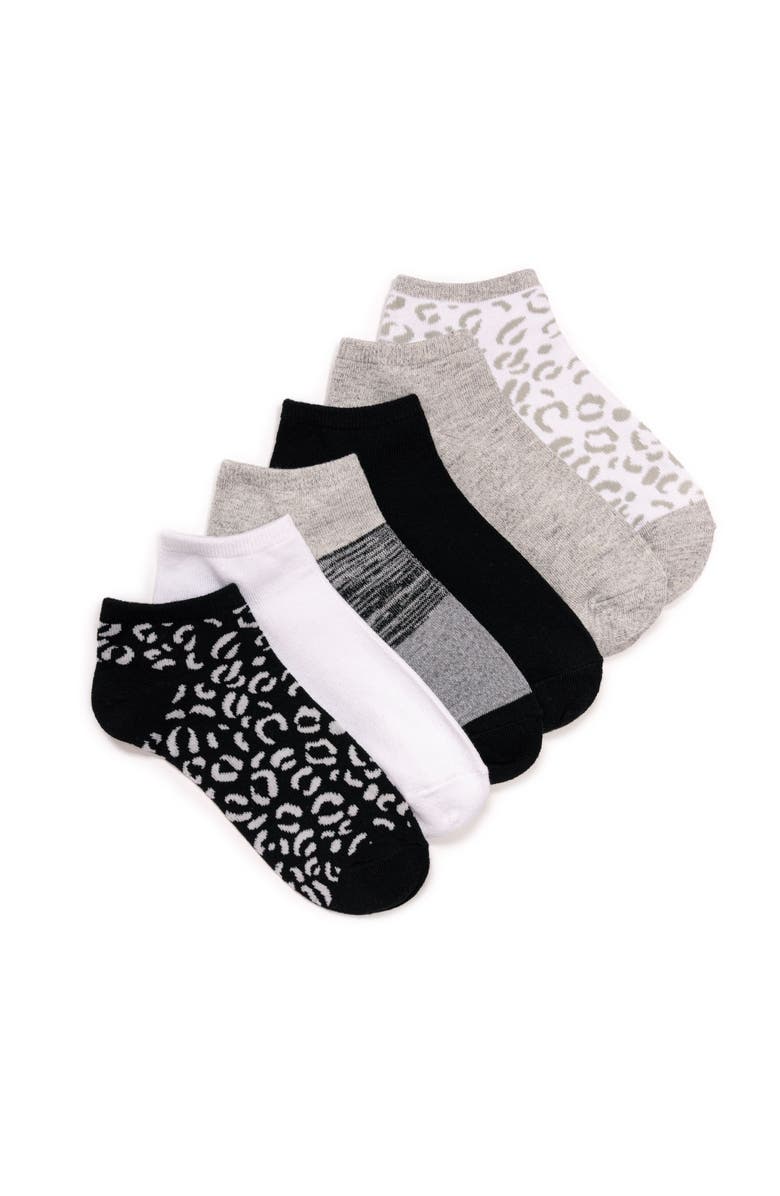 MUK LUKS Women's Low Cut Novelty Socks, 6 Pair Pack, Main, color, Black/White