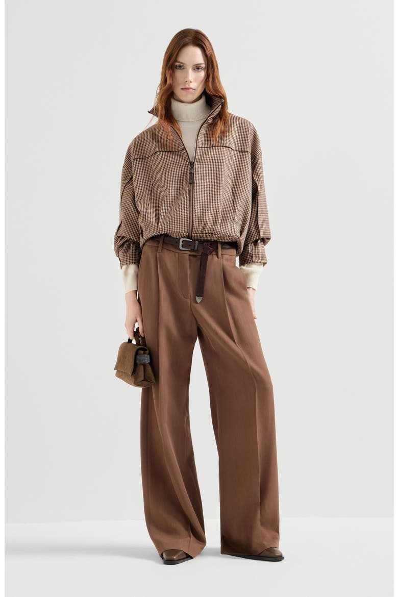 Virgin wool tricotine trousers, Alternate, color, Brown