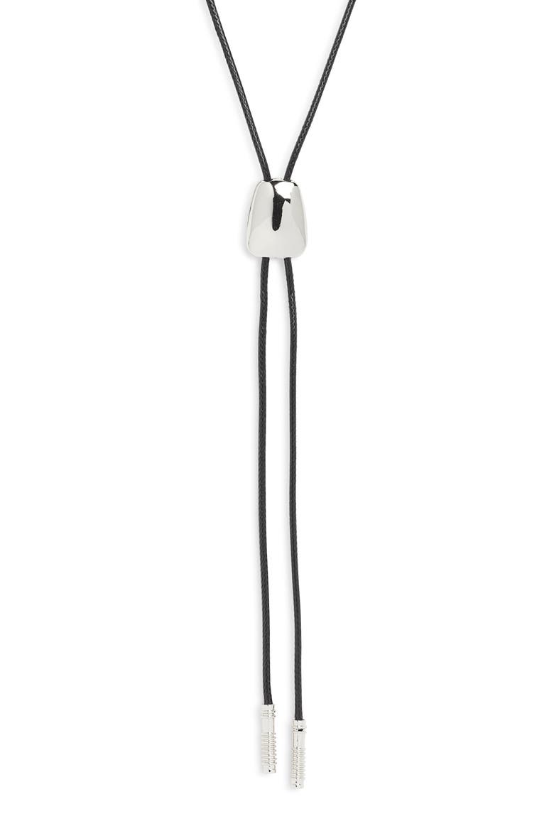 Faux Leather Bolo Necklace, Alternate, color, BLACK- SILVER