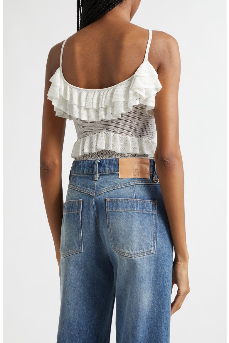 Bania Ruffle Trim Crochet Bodysuit, Alternate, color, PEARLED IVORY
