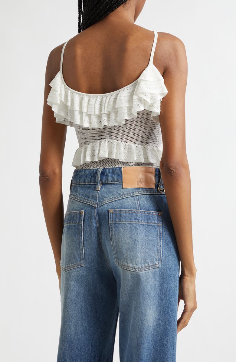 Ulla Johnson Bania Ruffle Trim Crochet Bodysuit, Alternate, color, Pearled Ivory