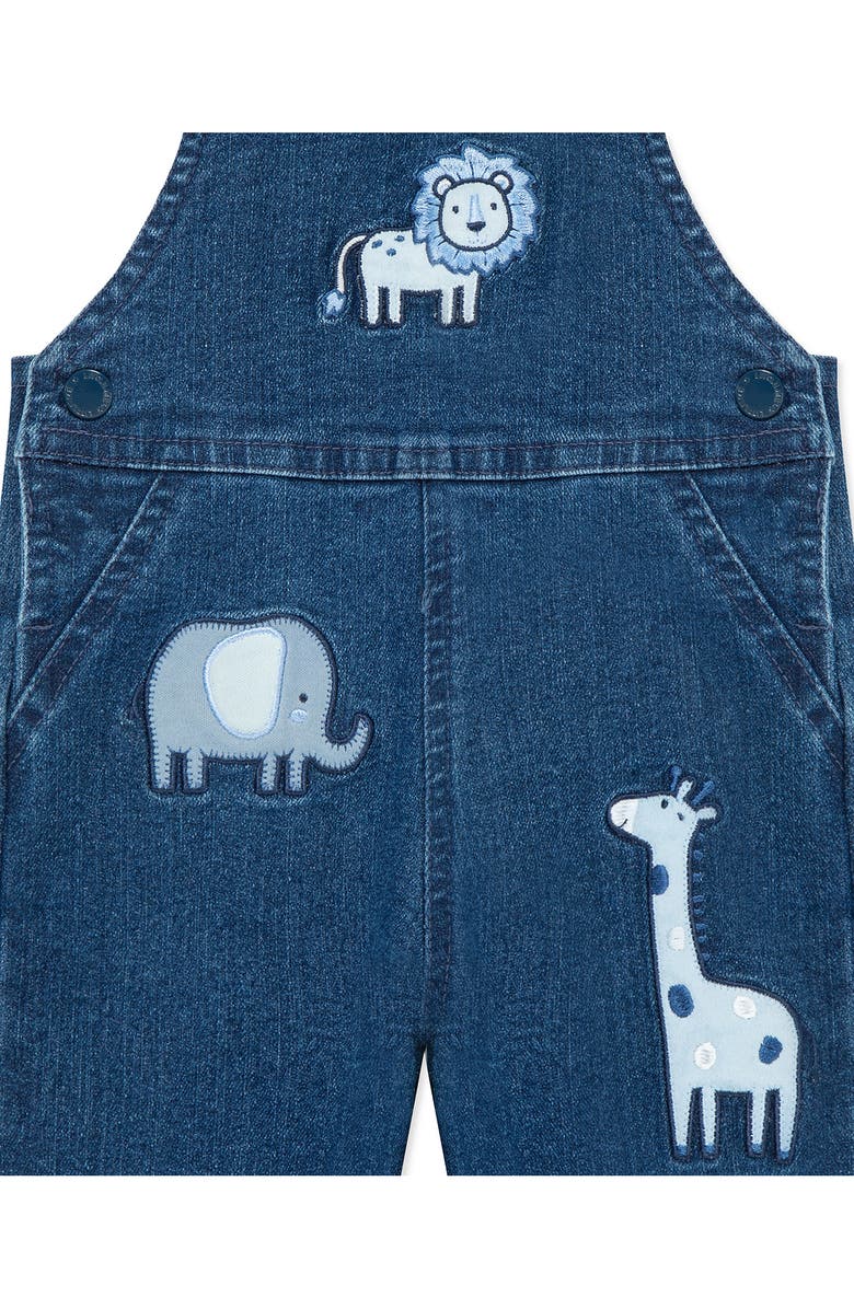 Little Me Safari Animal Denim Overalls & Stripe T-Shirt Set, Alternate, color, Blue