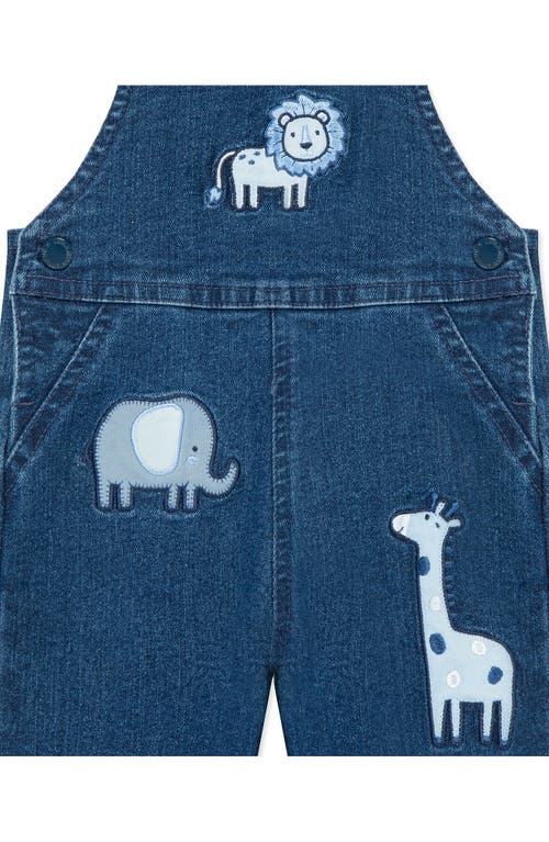 Little Me Safari Embroidered Overalls & Stripe Shirt Set In Blue