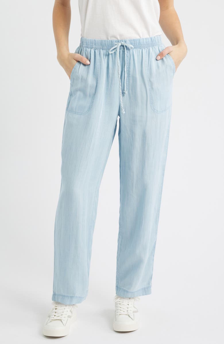 beachlunchlounge Ronni Chambray Pants, Main, color, Bleach Wash