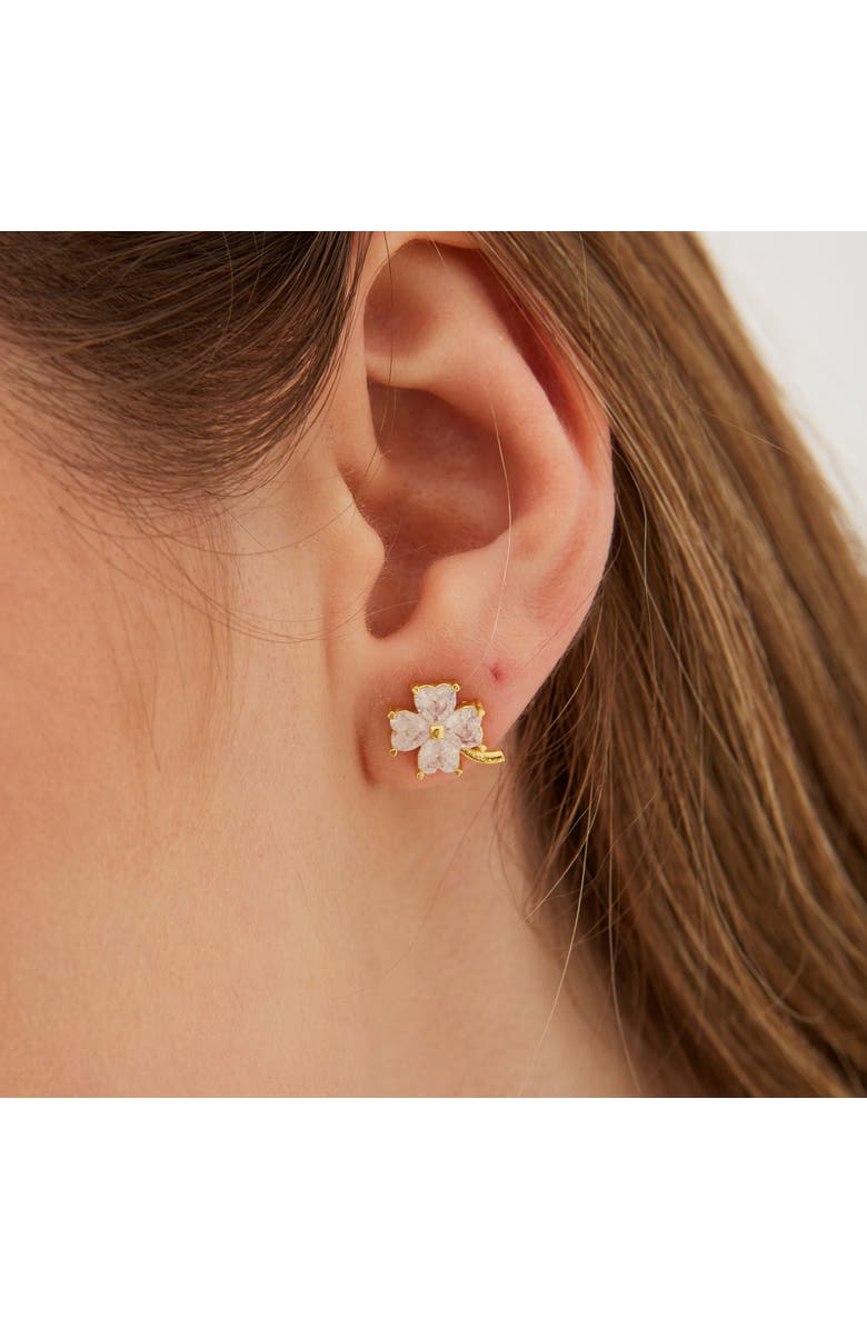 Spero London Four Leaf Clover Sterling Silver Stud Earrings - White, Alternate, color, Gold