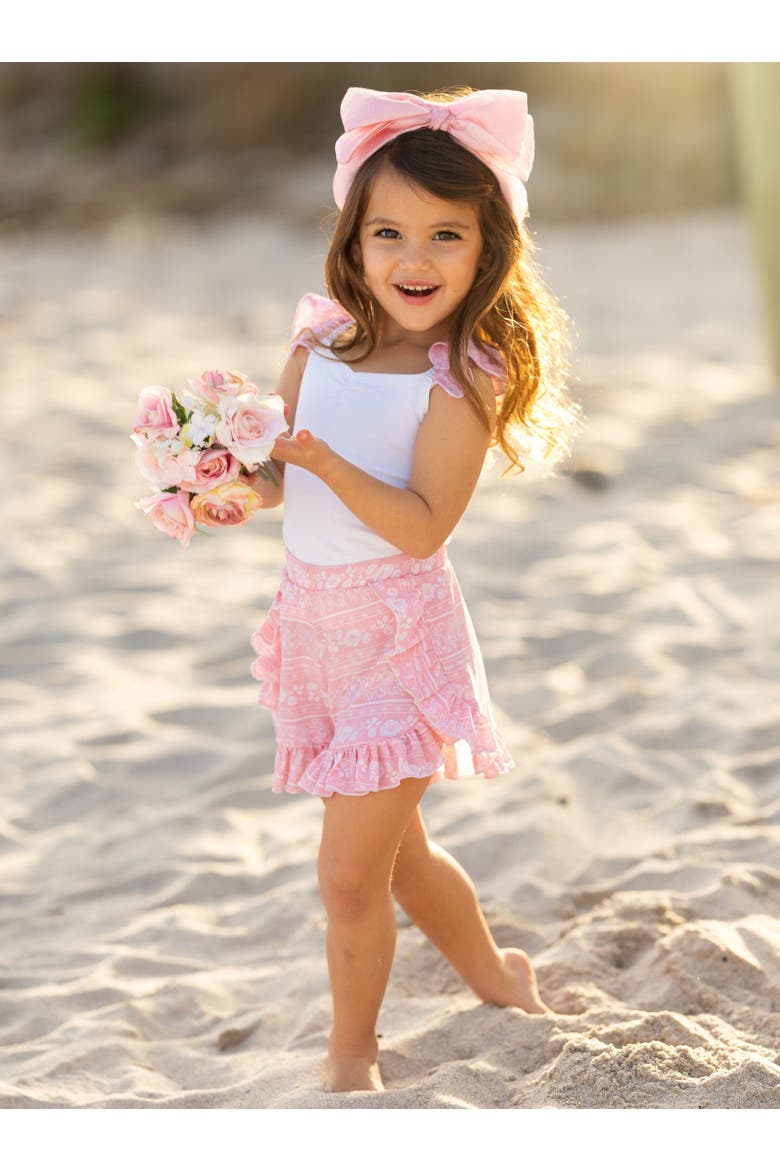 Girls Love Those Frills Top and Ruffle Short Set, Alternate, color, Pink