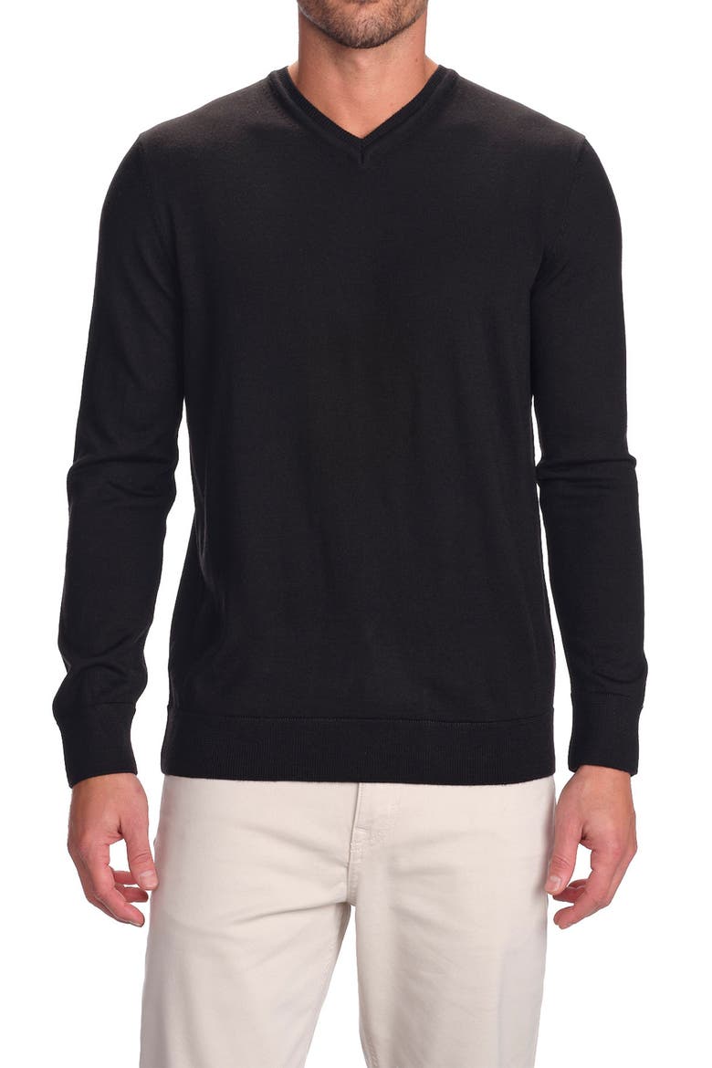 Featherweight Merino Wool V-Neck Sweater, Main, color, BLACK