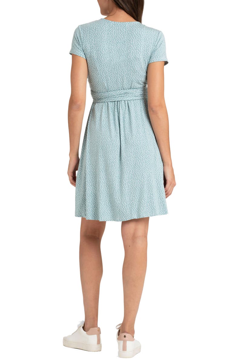 Seraphine Sage Dot Faux Wrap Maternity/Nursing Dress, Alternate, color, Sage/ White