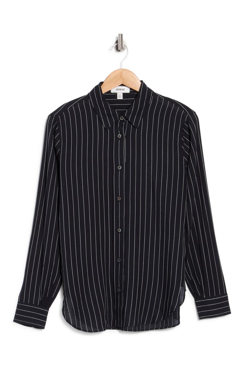 Pinstriped Long Sleeve Shirt, Main, color, NAVY W/ WHITE PINSTRIPE
