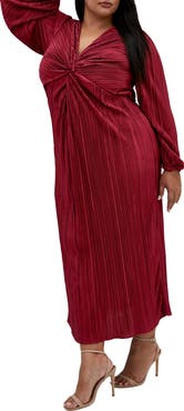 City Chic Kaya Pleated Long Sleeve Maxi Dress