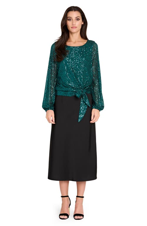 Tahari Asl Sequin Tie Hem Top In Green