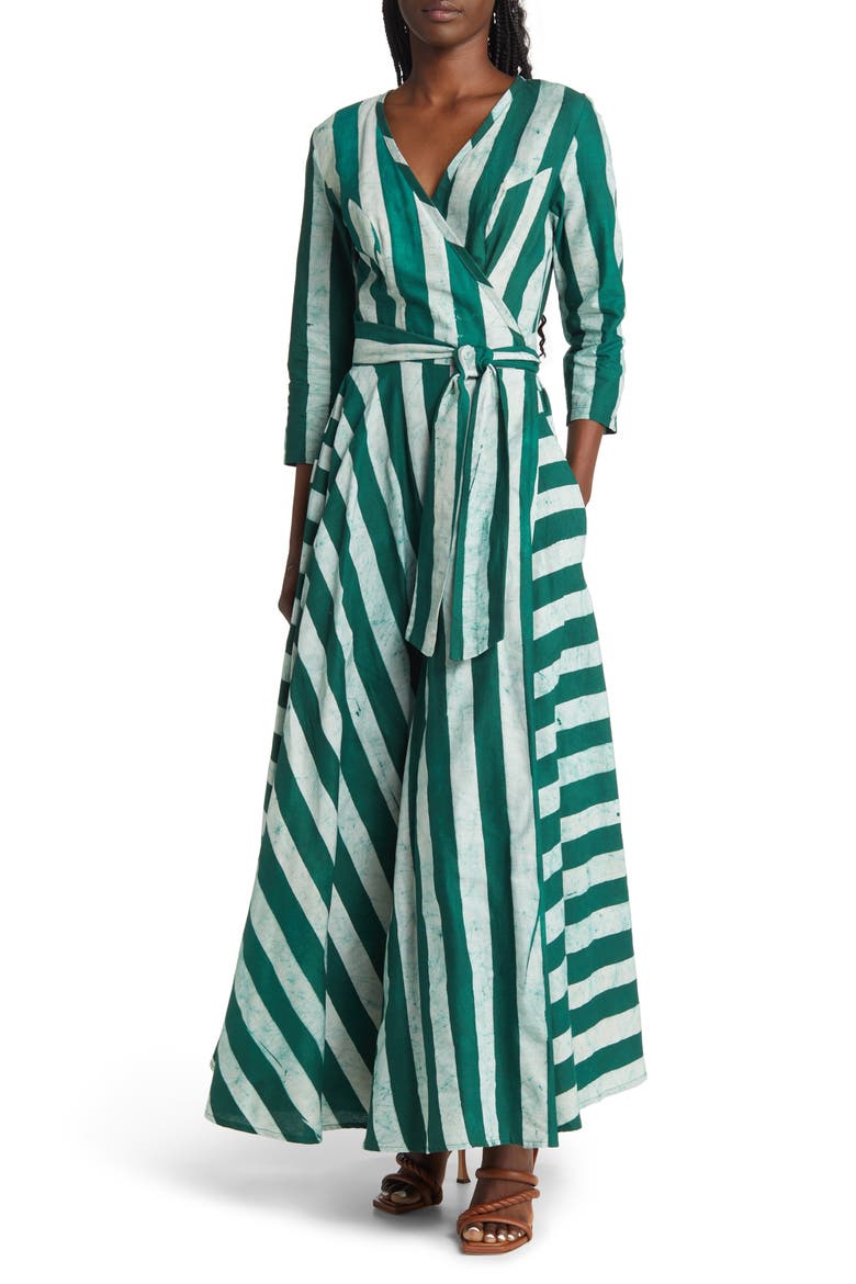 Stripe Wrap Dress, Main, color, GREEN/ WHITE
